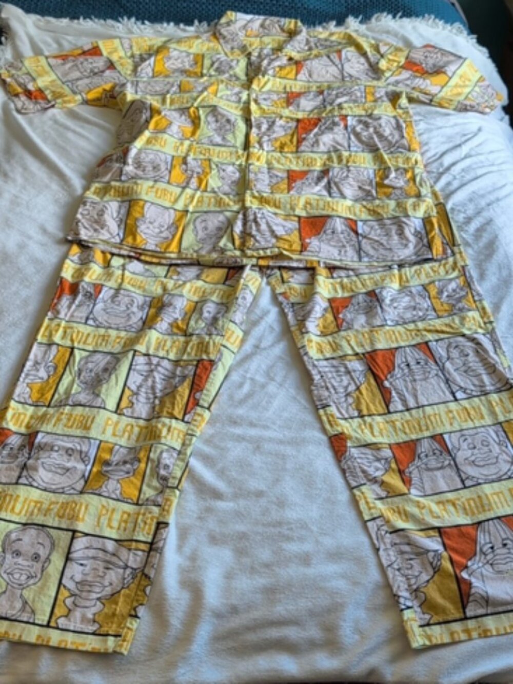 Vtg Platinum FUBU Fat Albert Pajama Set All Over Print Comic Shirt Pants 2pc